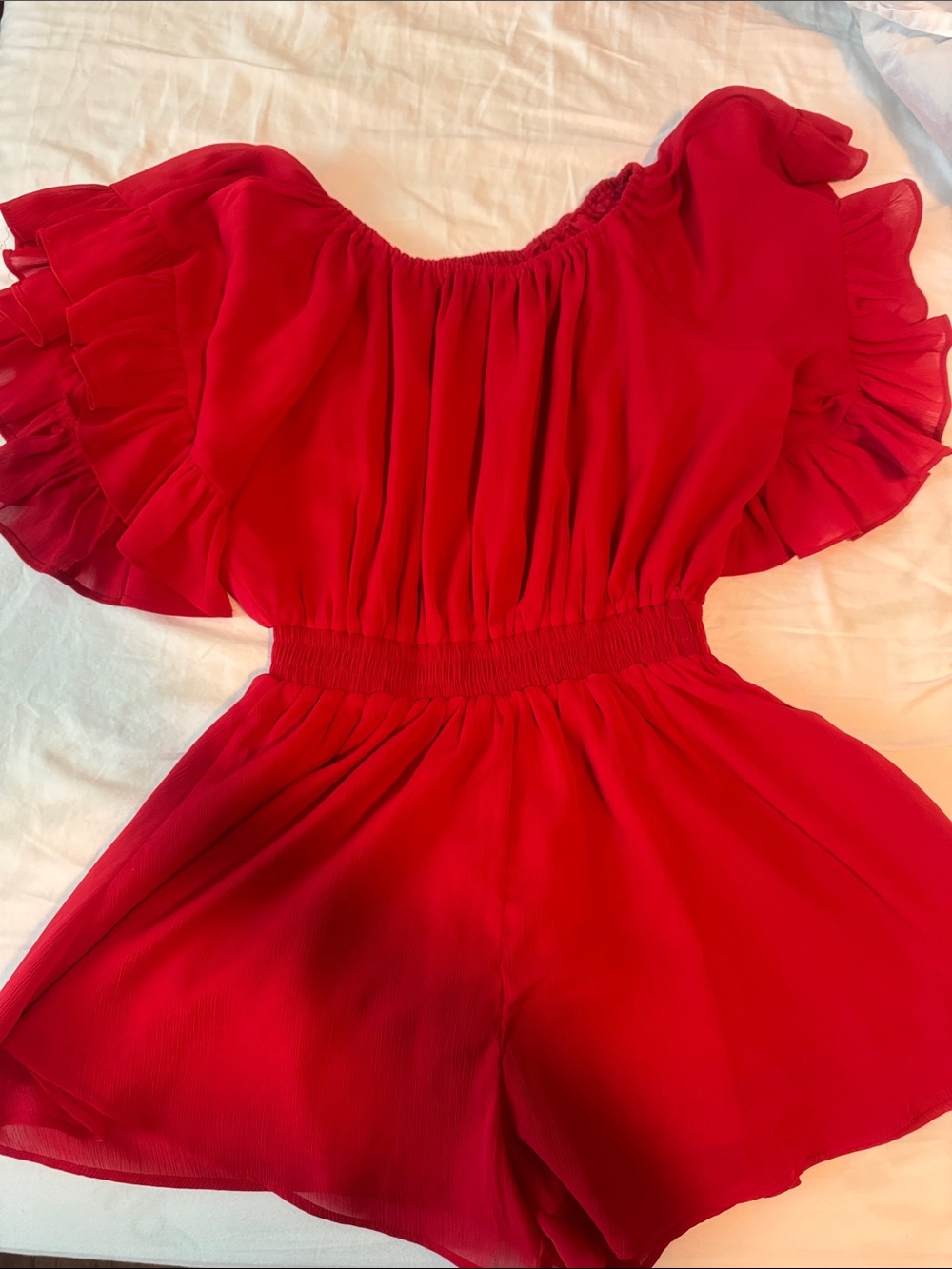 XS Red Ruffle Sleeve Romper